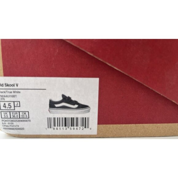 Vans Old Skool V Black / True White  Hook & Loop Sneakers Women’s Size 4.5 - Picture 12 of 16